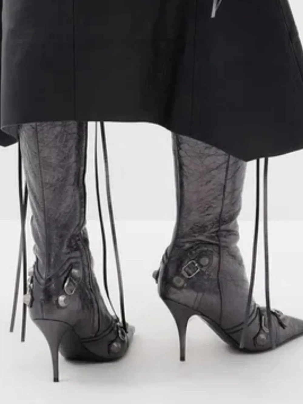 BALENCIAGA Le Cagole studded crinkled-leather knee boots